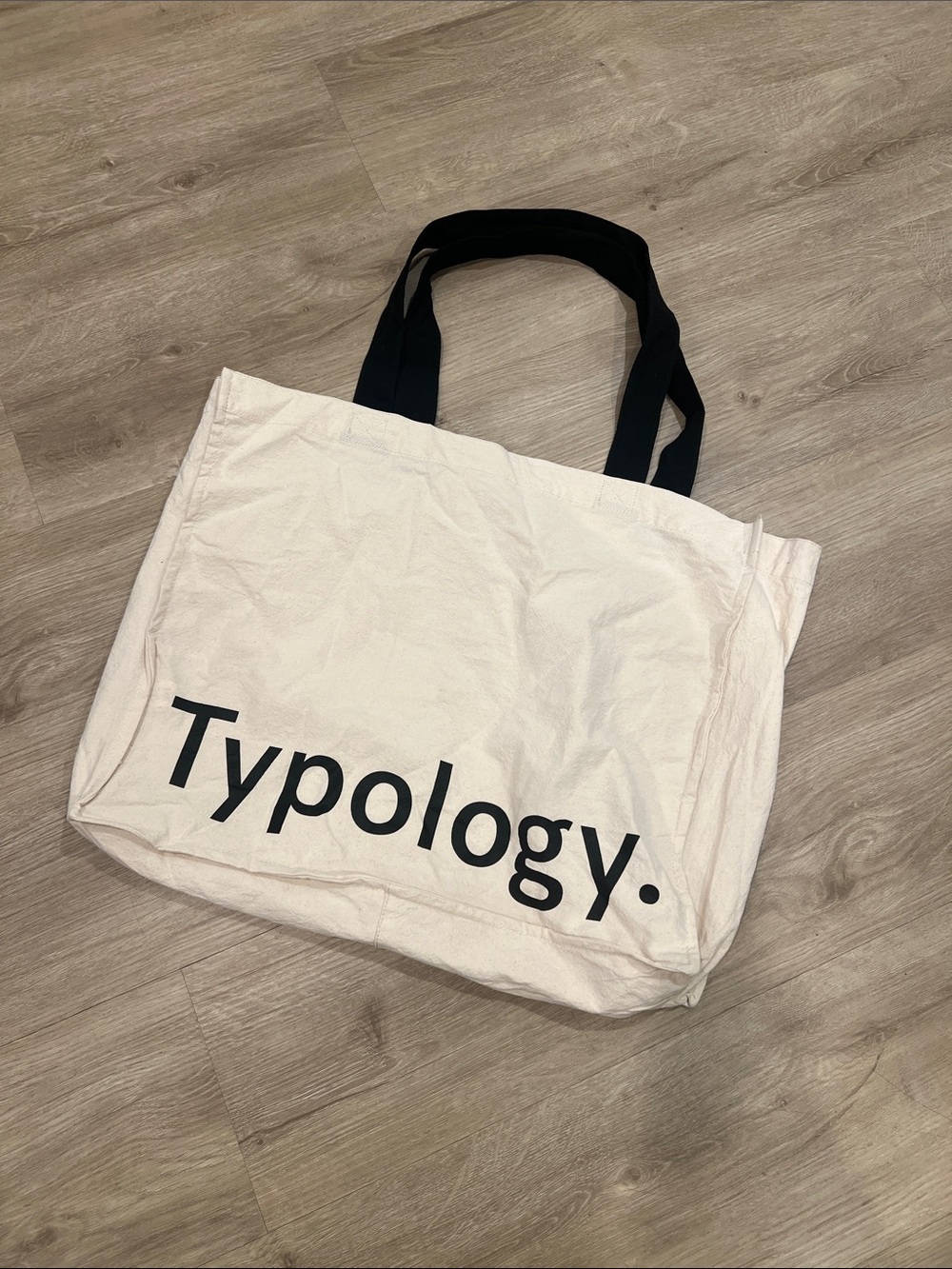Typology Canvas Tote Bag in Off-White with Black Handles